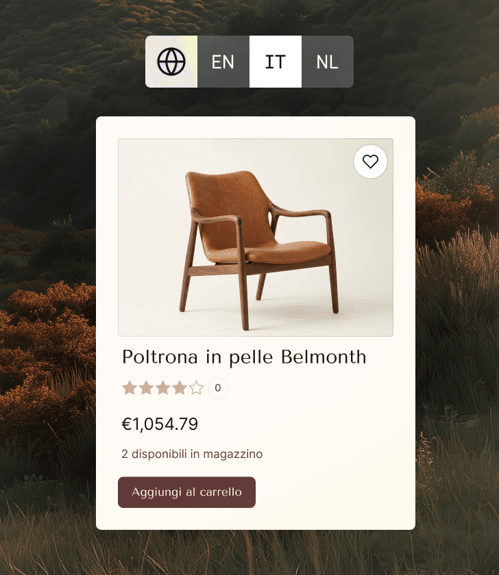 Poltrona in pelle Belmonth lenestol i brunt skinn med treramme.