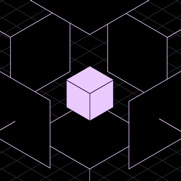 Abstrakt geometrisk hero-visuelt element med konsentriske lyseblå sirkler og Square på svart bakgrunn.